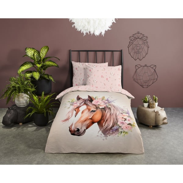 Розово-кафяво единично  памучно детско спално бельо 140x200 cm Avera – Good Morning-image-1