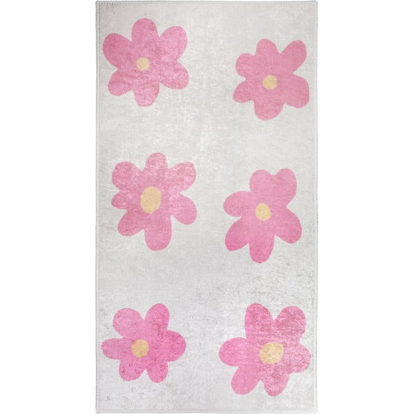 Детски килим подходящ за пране розово и цвят слонова кост 60x100 cm Cute Flowers Pink – Vitaus