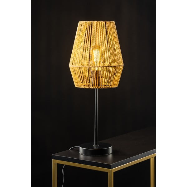 Черна и естествена настолна лампа с абажур от тъканa тръстика (височина 55 cm) Eranko – GTV-image-1