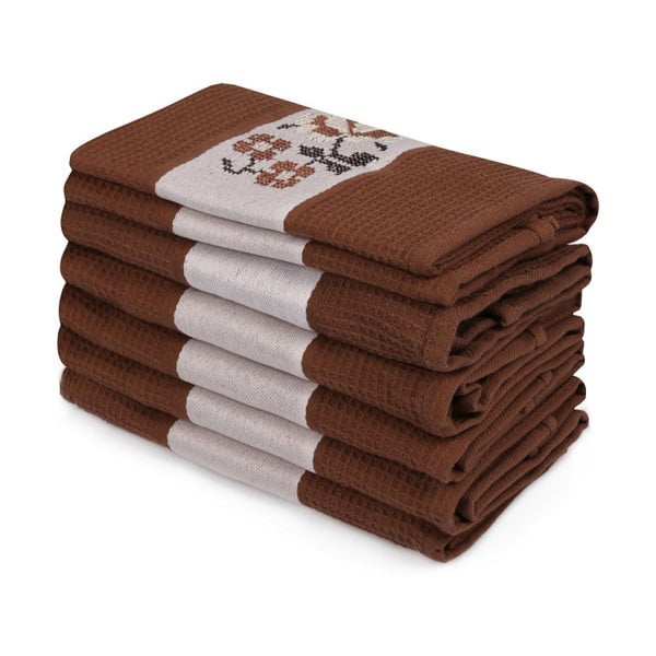Комплект от 6 тъмнокафяви кърпи от чист памук Simplicity, 45 x 70 cm - Mijolnir