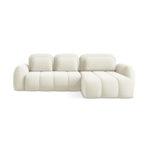 Бежов разтегателен ъглов диван с място за съхранение от букле (десен ъгъл) Pele – Makamii