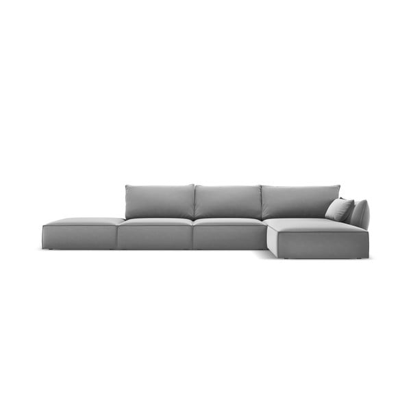 Светлосив кадифен ъглов диван (десен ъгъл) Vanda – Mazzini Sofas