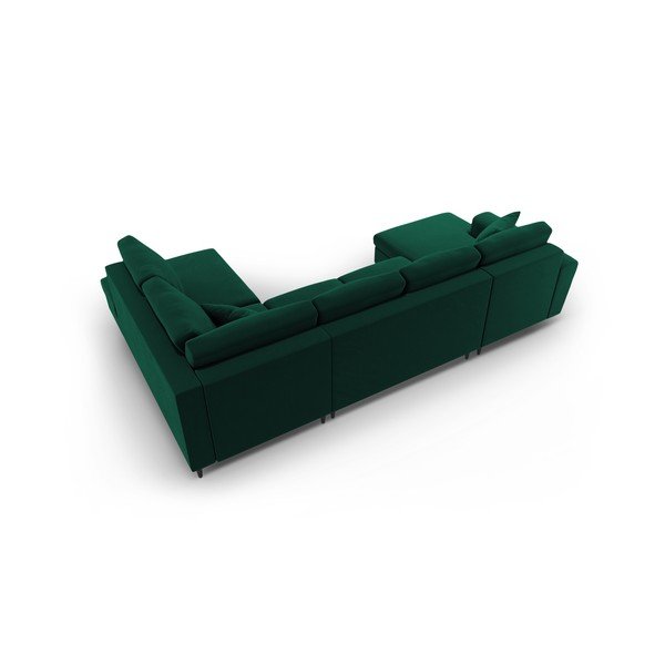 Зелен кадифен разтегателен ъглов диван с място за съхранение (десен ъгъл/U форма) Kyoto – Cosmopolitan Design-image-4