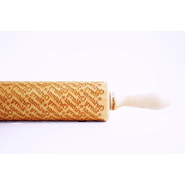 Дървен коледен релефен валяк за тесто с Merry Christmas - Valek-image-1