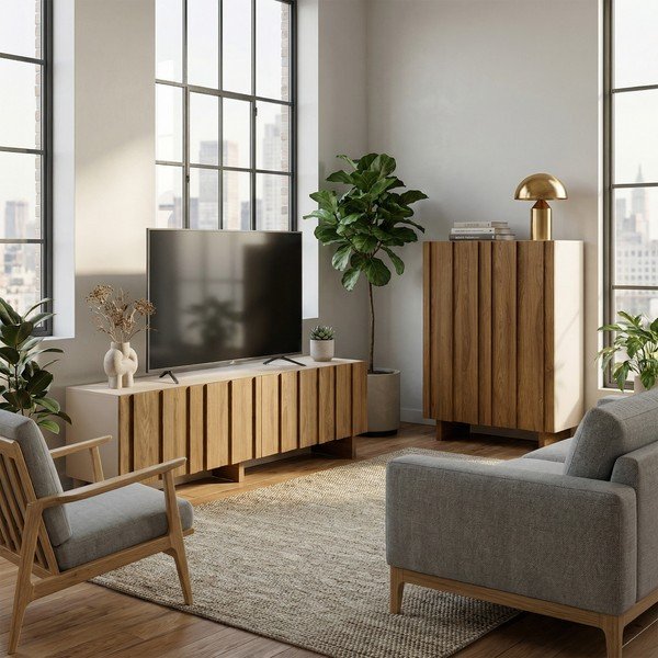 Кремава/в естествен цвят маса за телевизор от масивен бор 180x50x43 cm Marlo – Marckeric-image-4