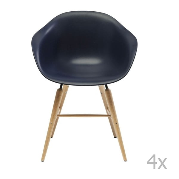 Sada 4 tmavě modrých jídelních židlí s podnožím z bukového dřeva Kare Design Forum