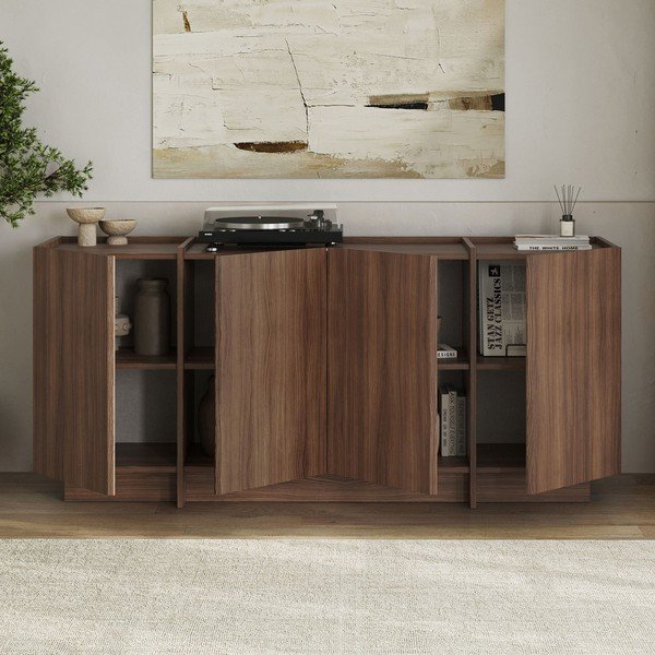 Скрин от декор от орех с отвор за кабели в тъмно естествен цвят 180x80x45 cm Dorma – Kalune Design-image-2