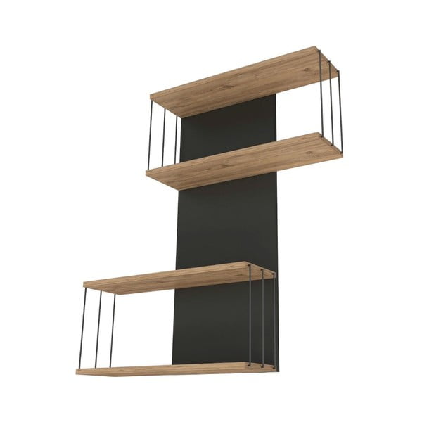 Двоен рафт от бор в антрацит и естествен цвят 65 cm Destan - Kalune Design-image-3