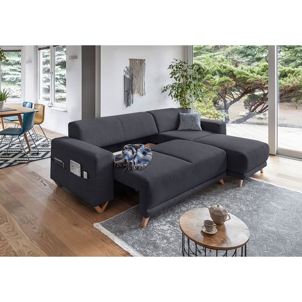 Антрацитен разтегателен/с място за съхранение ъглов диван Classy Sophie – Miuform-image-4