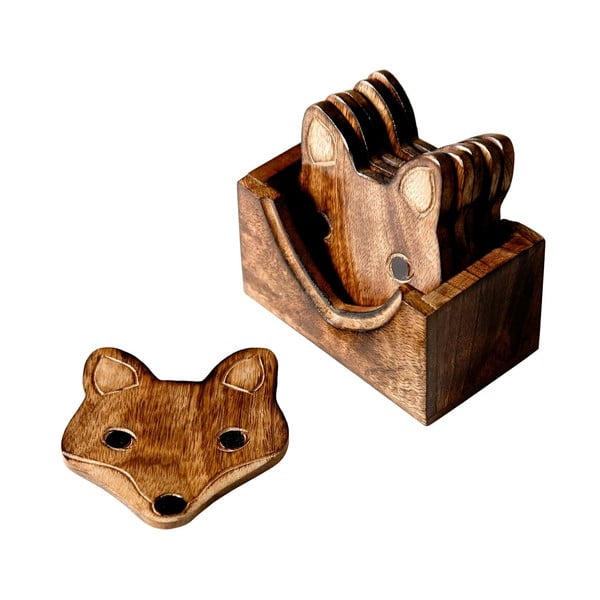 Комплект от 6 дървени подложки в поставка Fox - Sass & Belle