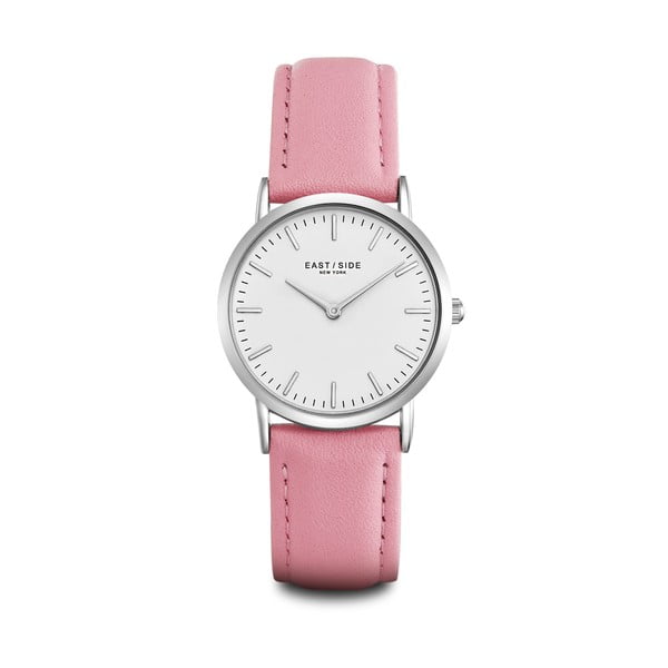 Dámské hodinky s růžovým koženým řemínkem a ciferníkem ve stříbrné barvě Eastside East Village