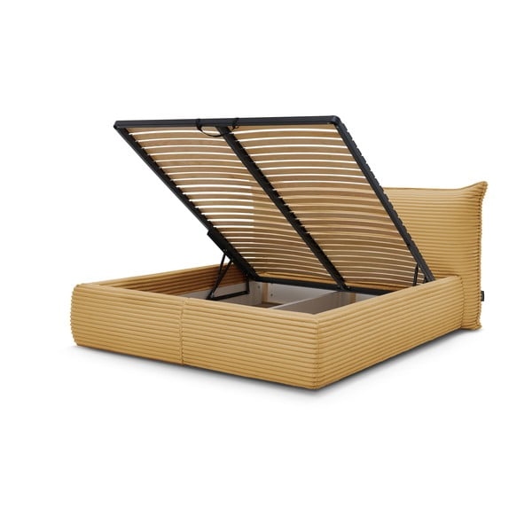 Жълто двойно тапицирано  легло с място за съхранение с включена подматрачна рамка 160x200 cm Jade – Bobochic Paris-image-3