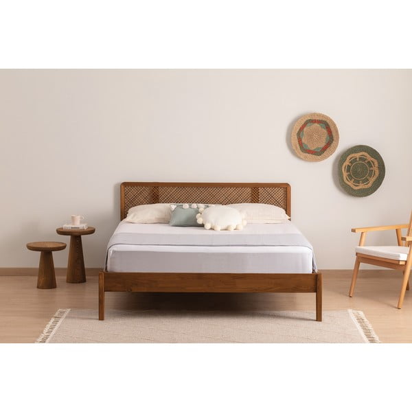 Двойно легло от масивен смърч с включена подматрачна рамка в естествен и тъмнокафяв цвят 180x200 cm Izabelya – Kalune Design-image-2