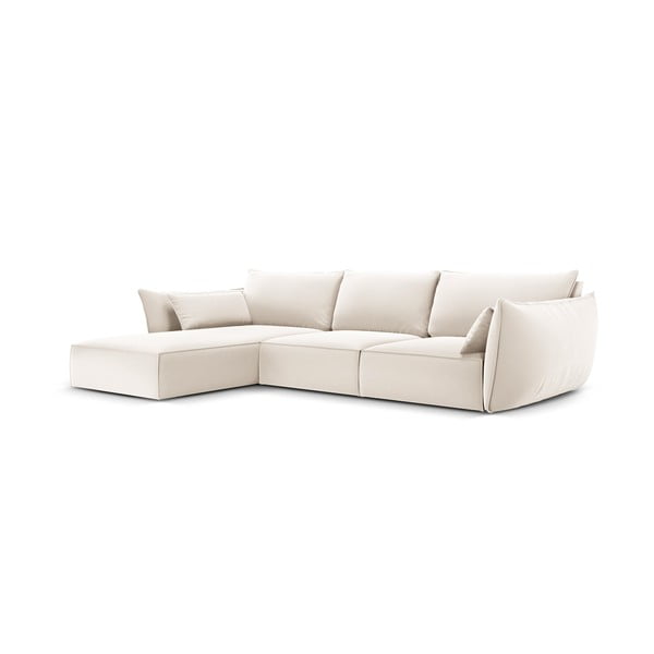 Бежов кадифен ъглов диван (ляв ъгъл) Vanda – Mazzini Sofas-image-2