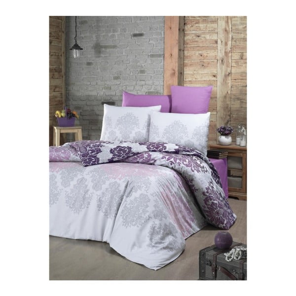 Спално бельо от памучен сатен с чаршаф за двойно легло Maderia, 200 x 220 cm - Mijolnir
