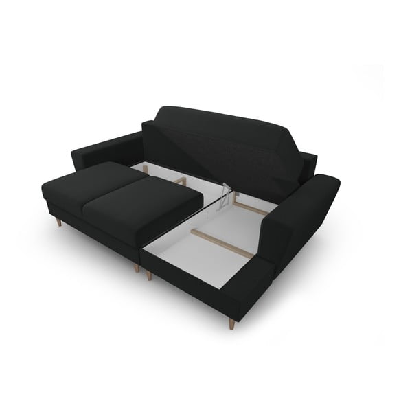 Черен кадифен разтегателен ъглов диван с място за съхранение (десен ъгъл) Kyoto – Cosmopolitan Design-image-3