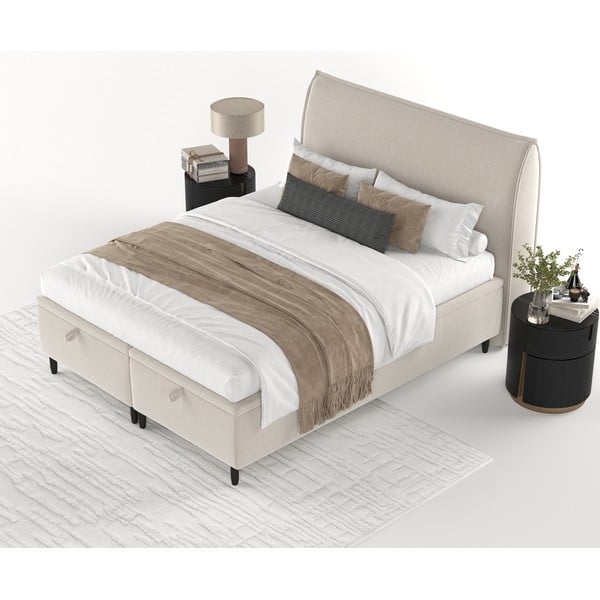 Бежово тапицирано двойно легло с място за съхранение 160x200 cm Pearl – Maison de Rêve-image-4