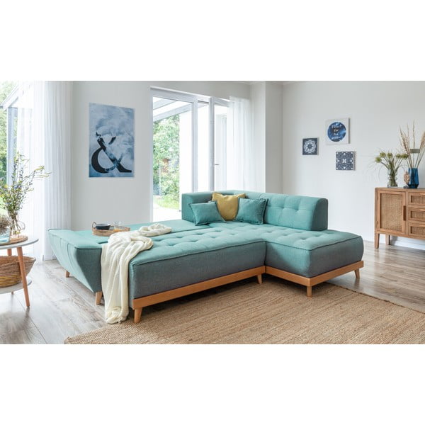 Тюркоаз разтегателен ъглов диван (десен ъгъл) Dazzling Daisy – Miuform-image-4