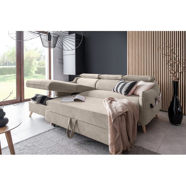 Бежов кадифен ъглов диван (ляв ъгъл) Sweet Harmony - Miuform-image-4