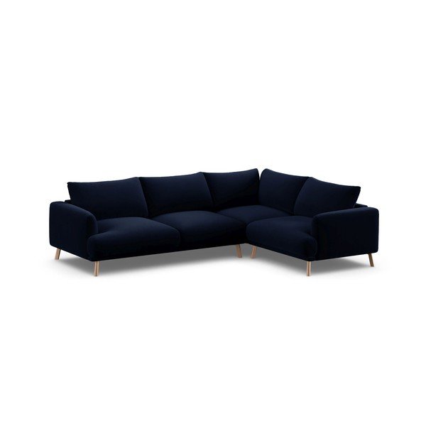 Тъмносин кадифен ъглов диван (десен ъгъл/L форма) Naomi – Micadoni -image-2