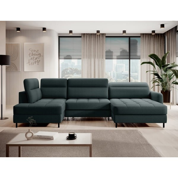 Зелен кадифен разтегателен ъглов диван с място за съхранение (ляв ъгъл U форма) Berrto – ELTAP-image-1
