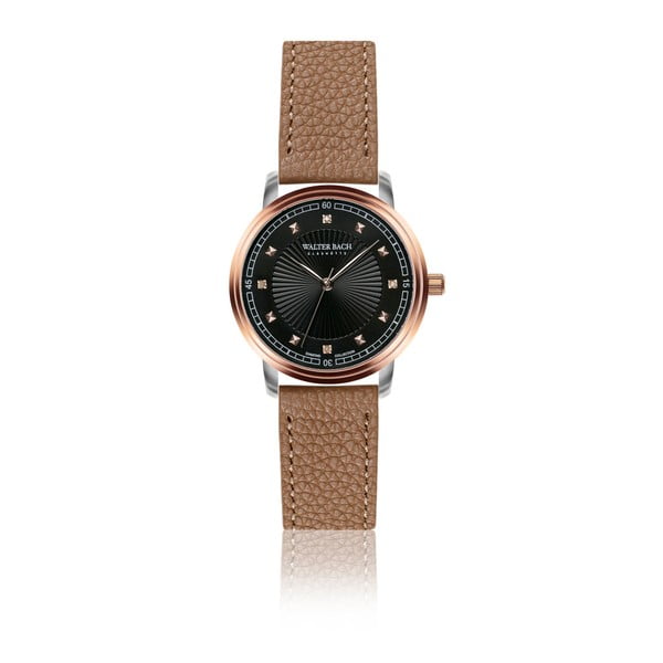 Дамски часовник с кафява каишка от естествена кожа в цвят коняк Millo - Walter Bach