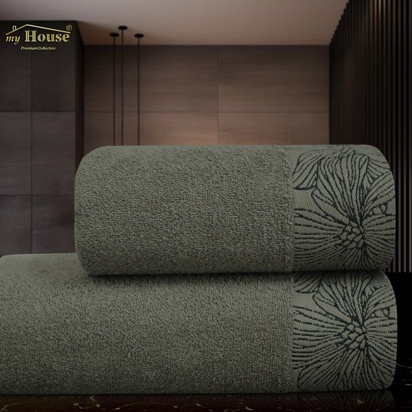 Тъмнозелена памучна кърпа от тери 50x100 cm Valencia – My House-image-1