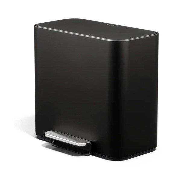 Матово черно стоманено кошче за боклук за рециклиране/с педал 15 l Dual Mini – simplehuman