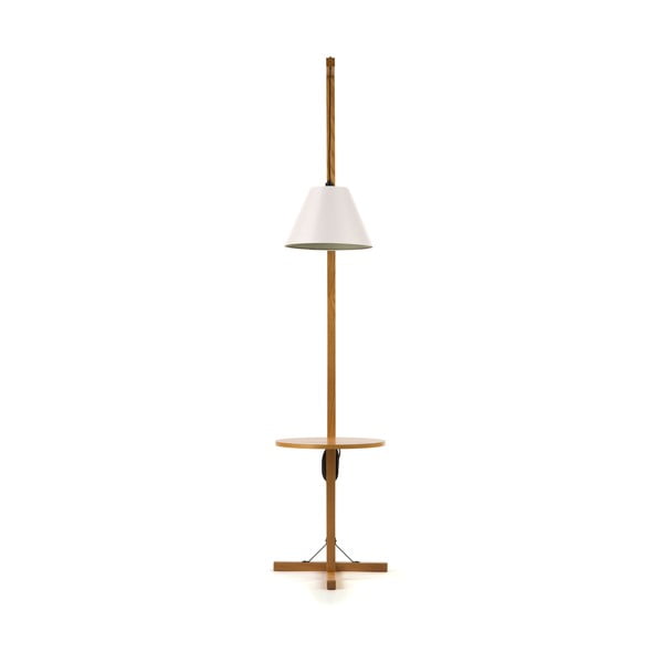 Бяла подова лампа с дървена рамка - Woodman