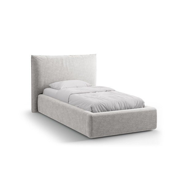 Светлосиво единично легло 90x200 cm тапицирано с място за съхранение с включена подматрачна рамка Kaelle – Micadoni 
