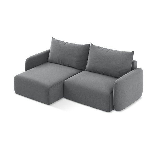 Сив кадифен сгъваем/с място за съхранение ъглов диван (ляв ъгъл) Kalena – Makamii-image-3