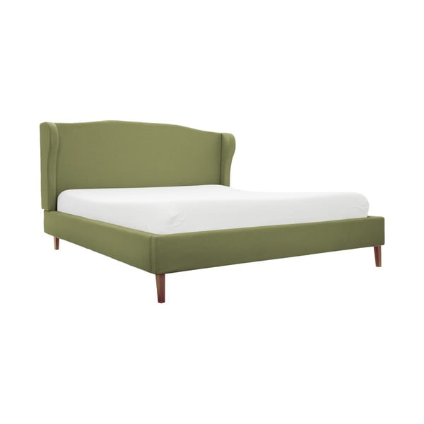 Zelená postel s přírodními nohami Vivonita Windsor, 160 x 200 cm