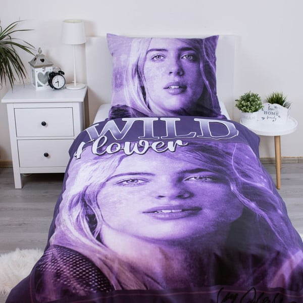 Лилаво единично  памучно детско спално бельо 200x140 cm Billie Eilish – Jerry Fabrics-image-1