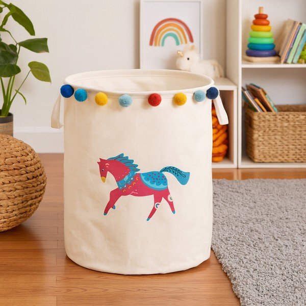 Бяла текстилна детска кошница за играчки ø 38x48 cm Mimo Eclectic Horse – Premier Housewares-image-1