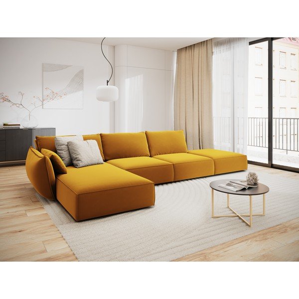 Кадифен ъглов диван в цвят горчица (ляв ъгъл) Vanda – Mazzini Sofas-image-1