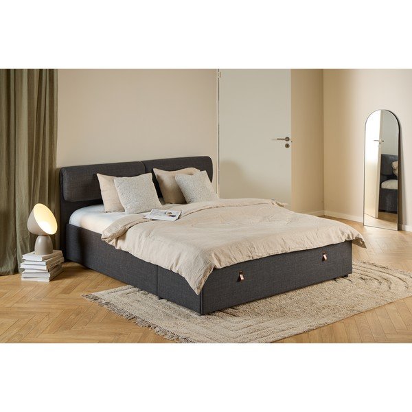 Тъмносиво двойно тапицирано легло с място за съхранение и включена подматрачна рамка 160x200 cm Calvi – Actona-image-1