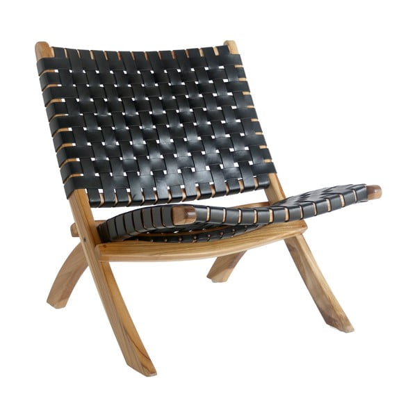 Черно кожено кресло с плетка Perugia - House Nordic