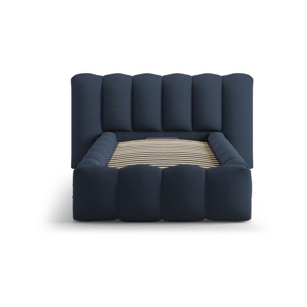 Синьо  единично легло 90x200 cm тапицирано с място за съхранение с включена подматрачна рамка Lupine – Micadoni -image-3