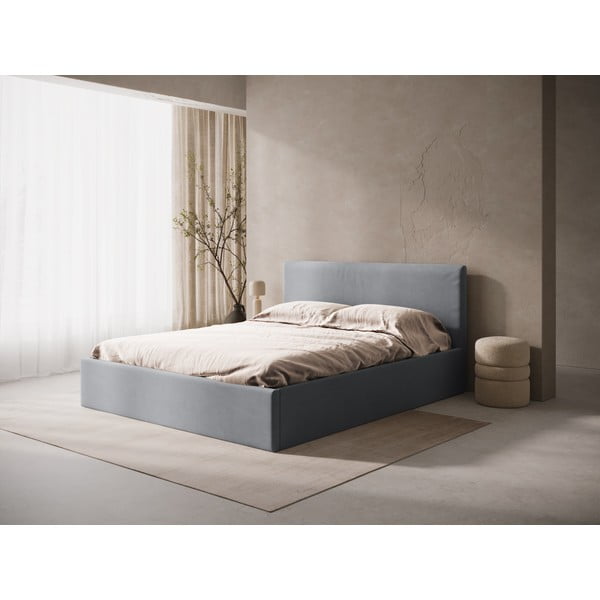 Сиво двойно легло 160x200 cm тапицирано с място за съхранение/без табла с включена подматрачна рамка Susan – Micadoni -image-1