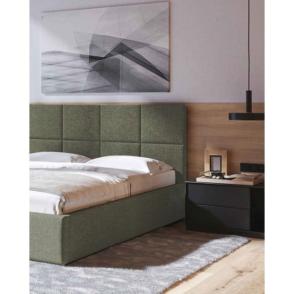 Зелено тапицирано двойно легло с място за съхранение с включена подматрачна рамка 140x200 cm Bufo – MESONICA-image-4