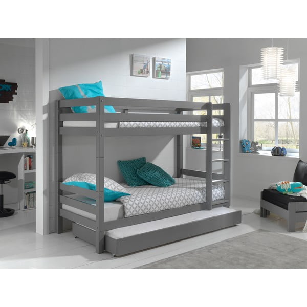 Сиво двуетажно детско легло от масивен бор с място за съхранение PINO – Vipack-image-1