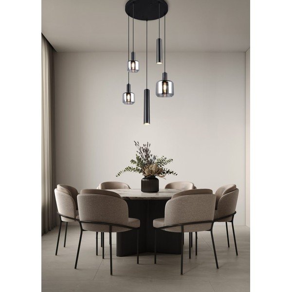 Черно висящо осветително тяло с метален абажур/със стъклен абажур ø 40 cm Mataro – Trio-image-1