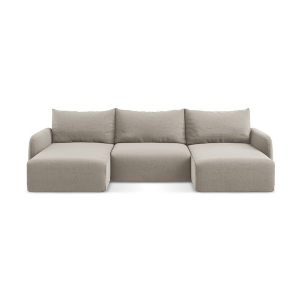 Кафяво-сив кадифен сгъваем/с място за съхранение ъглов диван (U форма) Kalena – Makamii