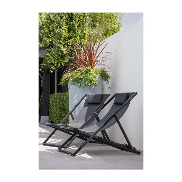 Черен метален сгъваем градински шезлонг Esper – Exotan-image-1