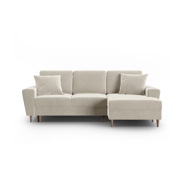 Бежов кадифен разтегателен ъглов диван с място за съхранение (десен ъгъл) Kyoto – Cosmopolitan Design