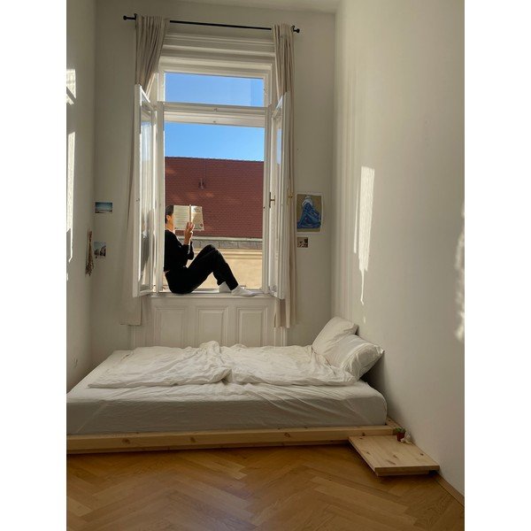 Единично легло 90x200 cm от масивен бор без табла с включена подматрачна рамка в естествен цвят Dock – Karup-image-4