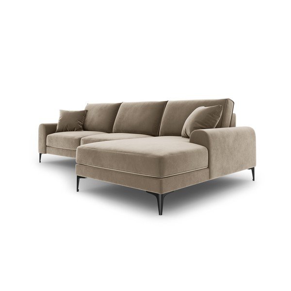Бежов ъглов диван от кадифе , десен ъгъл Madara - Mazzini Sofas-image-4