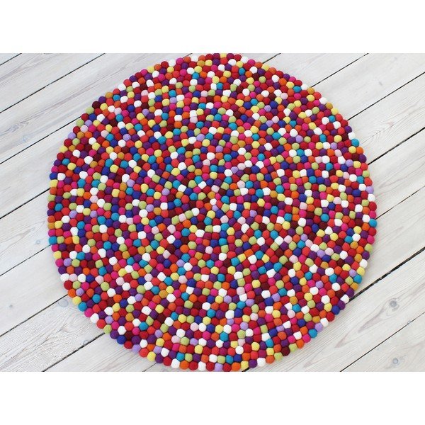 Тъмночервен вълнен килим с топки , ⌀ 120 cm Ball Rugs - Wooldot-image-1