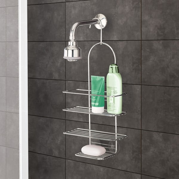 Висящ стоманен рафт за баня в блестящо сребрист цвят Luxy – Metaltex-image-1