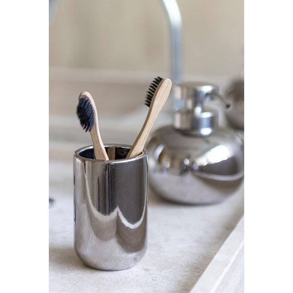 Керамична чаша за четки за зъби в сребрист цвят Lotus – Mette Ditmer Denmark-image-1